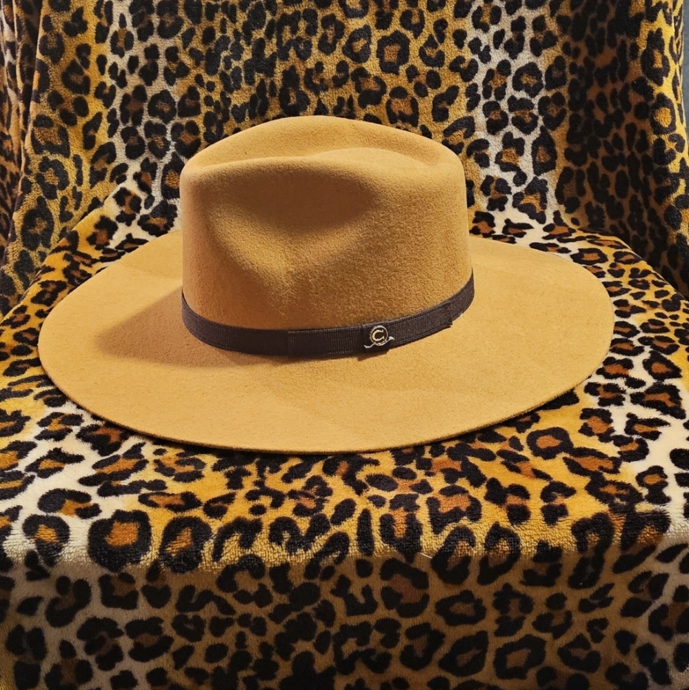 Camel Wide Brim Fedora Hat